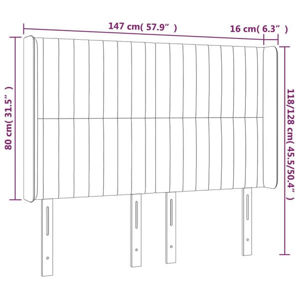 Sänggavel LED mörkgrå 147x16x118/128 cm tyg