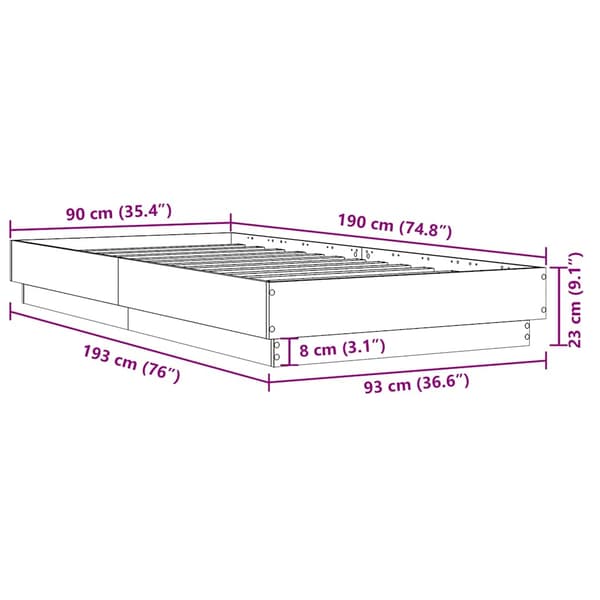 Sängram vit 90x190 cm konstruerat trä