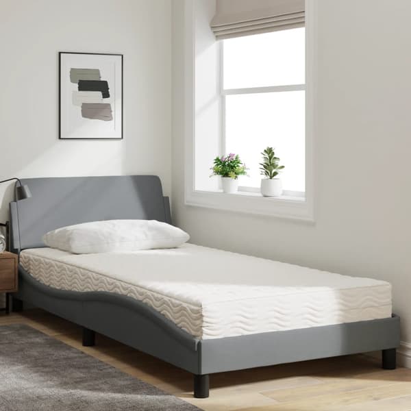 Bed with Mattress "Dover" Light Grey 100x200 cm Fabric