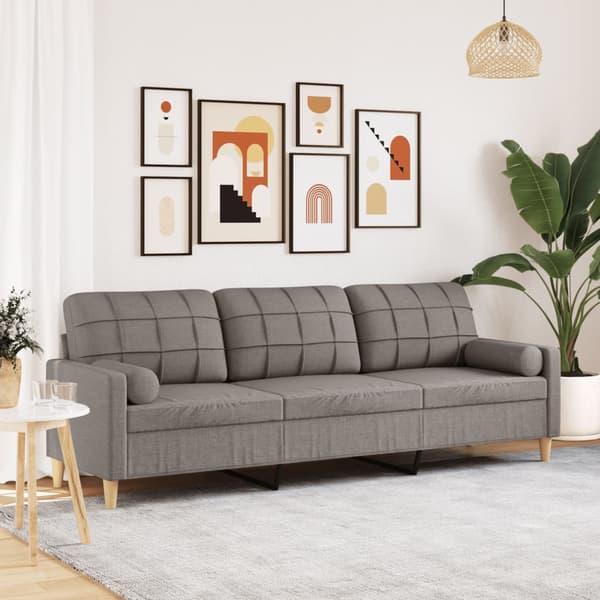 3-sitssoffa med prydnadskuddar taupe 210 cm tyg