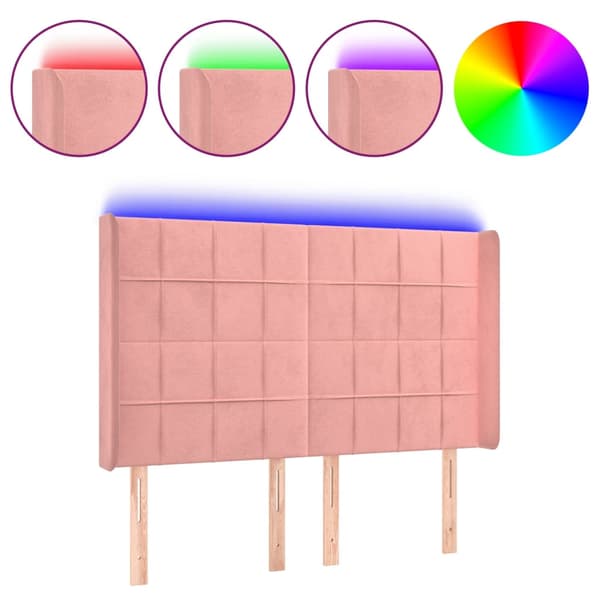 Sänggavel LED rosa 147x16x118/128 cm sammet