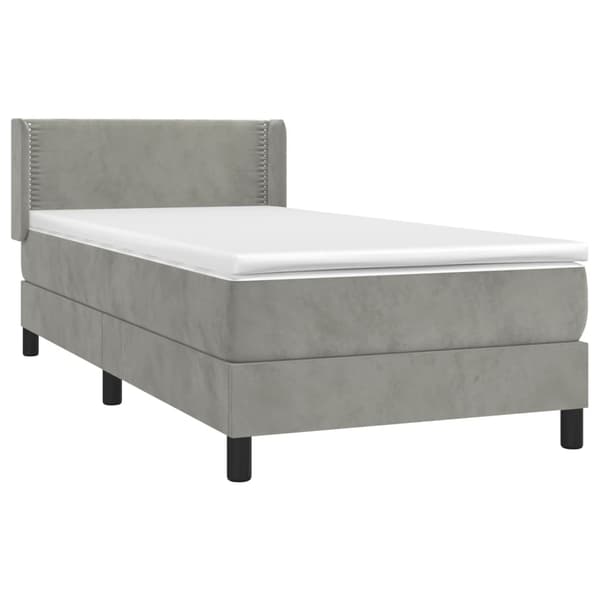 Ramsäng med madrass ljusgrå 90x190 cm sammet