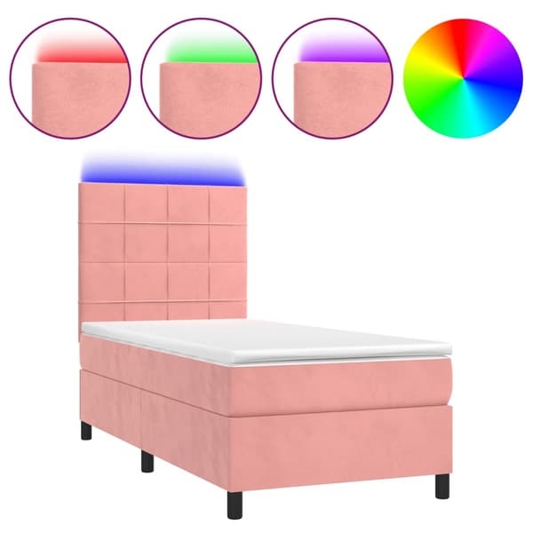 Ramsäng med madrass rosa & LED 90x200 cm sammet