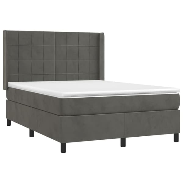 Ramsäng med madrass & LED mörkgrå 140x190 cm sammet
