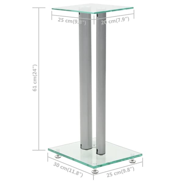 Högtalarstativ 2 st härdat glas 2 pelare silver