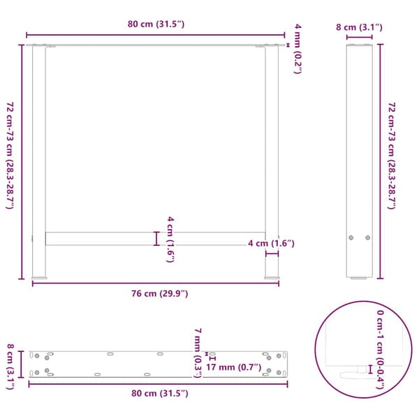Matbordsben vita 2 st 80x(72-73) cm stål