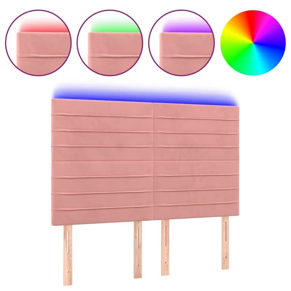 Sänggavel LED rosa 144x5x118/128 cm sammet