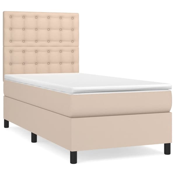 Ramsäng med bäddmadrass cappuccino 90x200 cm konstläder