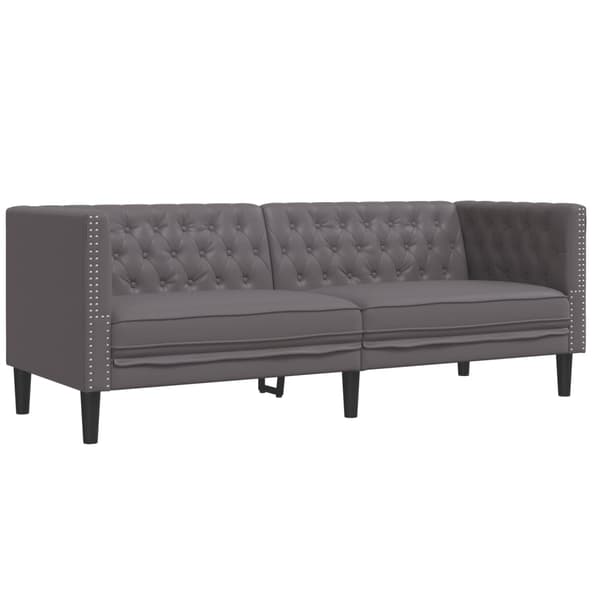Soffgrupp chesterfield 2 delar grå konstläder