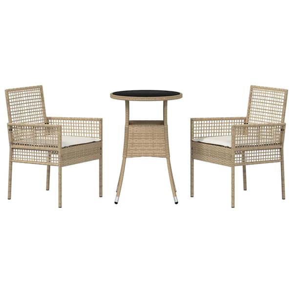 Trädgårdsmöbelset 3 pcs Beige konstrotting