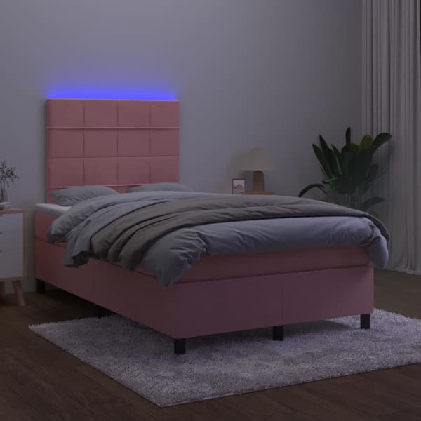 Ramsäng med madrass rosa & LED 120x200 cm sammet