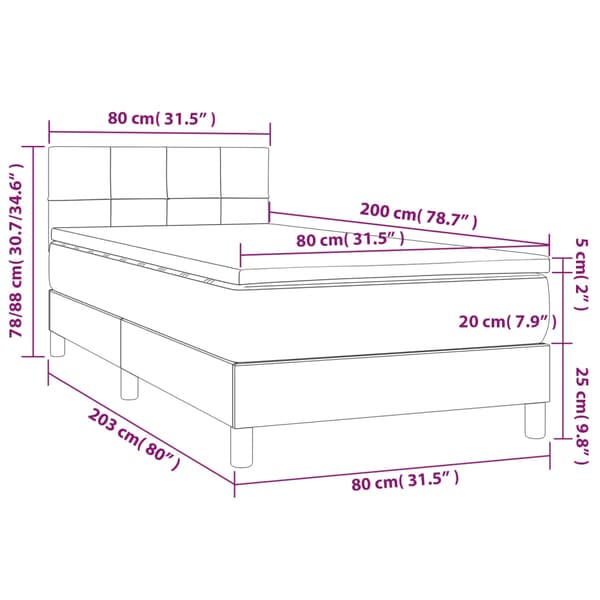 Ramsäng med madrass & LED blå 80x200 cm tyg