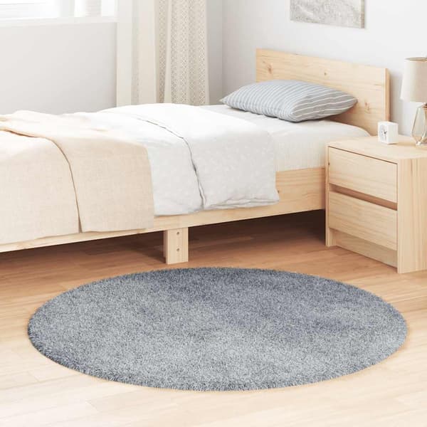 Ryamatta med lång lugg NAVARRA ljusgrå 120x120 cm polyester