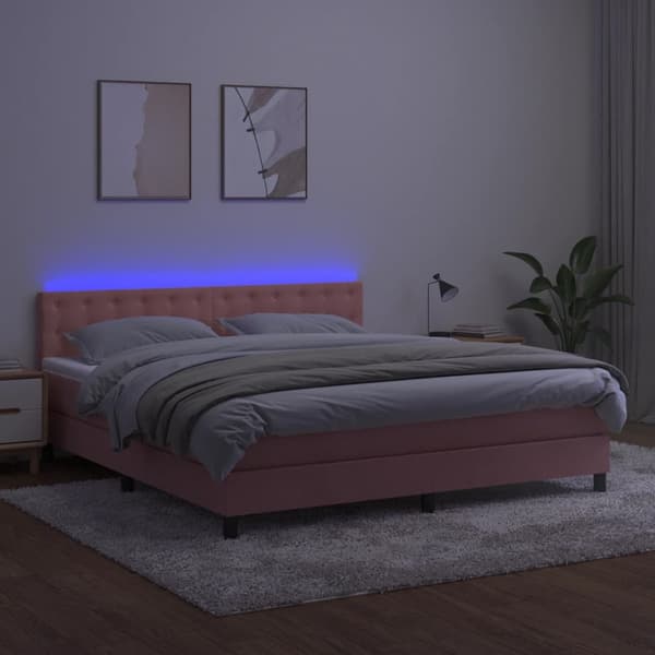 Ramsäng med madrass & LED rosa 180x200 cm sammet