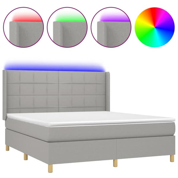 Ramsäng med madrass & LED ljusgrå 160x200 cm tyg