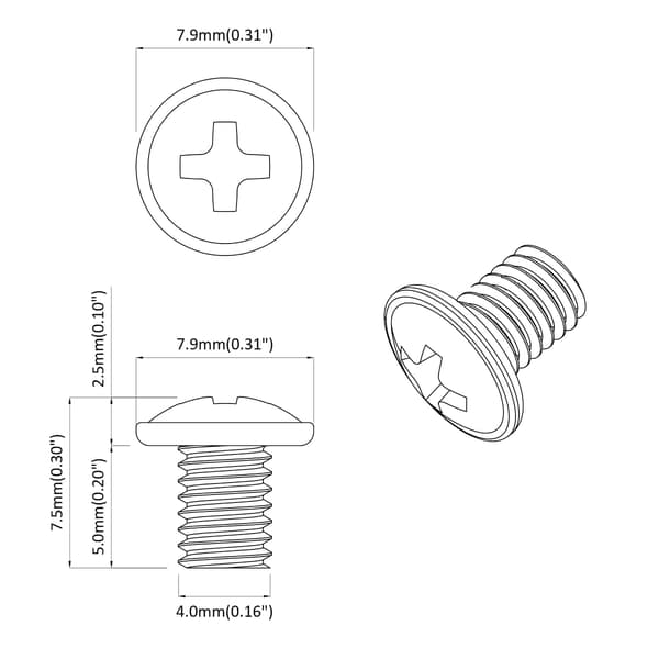 Låsskruvar 2 pcs Silver M4 x 5 mm Järn