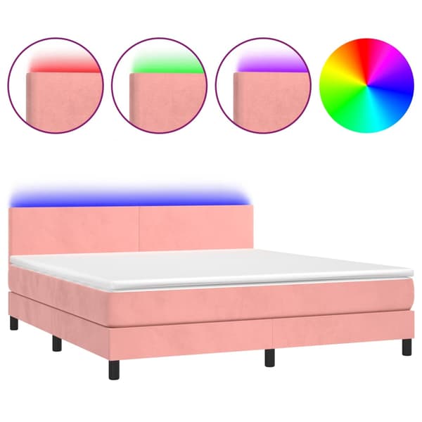 Ramsäng med madrass & LED rosa 160x200 cm sammet