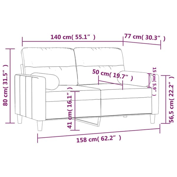 2-sits soffa med prydnadskuddar ljusgrå 140 cm tyg