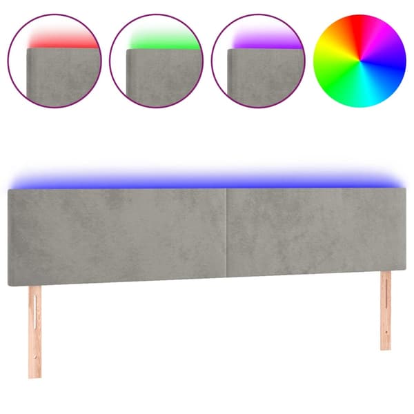 Sänggavel LED ljusgrå 160x5x78/88 cm sammet