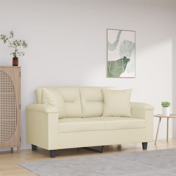 2-sits soffa med prydnadskuddar gräddvit 120 cm konstläder