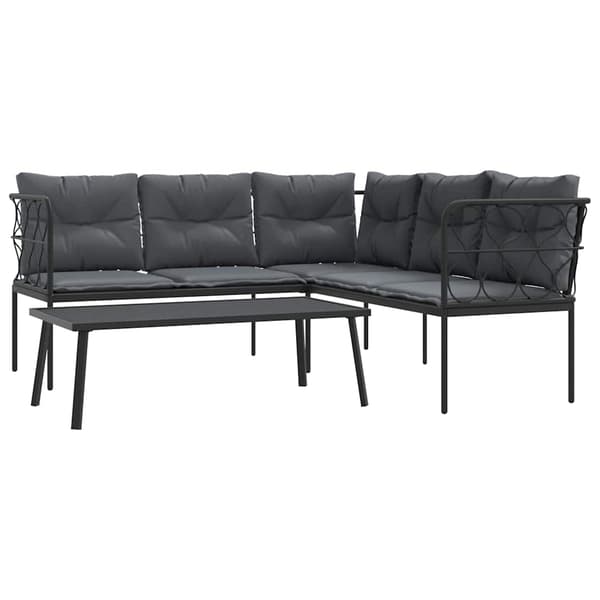 Trädgårdssoffa med dynor svart stål och textilen