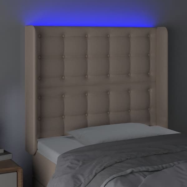 Sänggavel LED cappuccino 93x16x118/128 cm konstläder