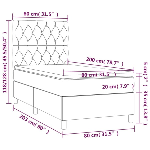 Ramsäng med madrass mörkgrå 80x200 cm sammet