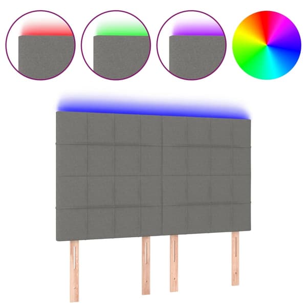 Sänggavel LED mörkgrå 144x5x118/128 cm tyg