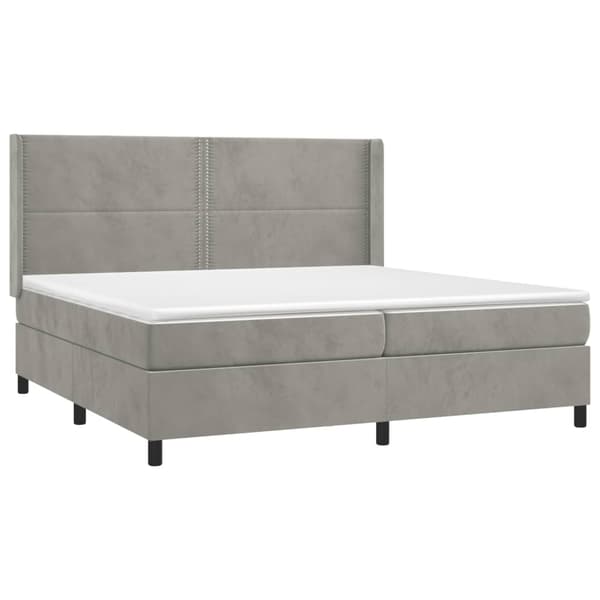 Ramsäng med madrass & LED ljusgrå 200x200 cm sammet