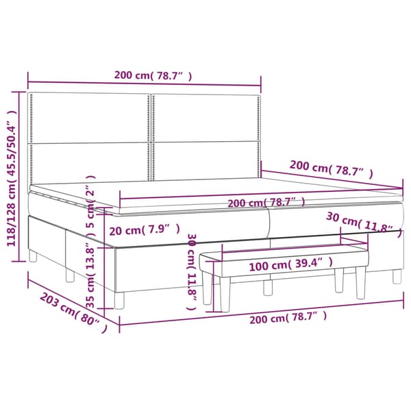 Ramsäng med madrass mörkgrå 200x200 cm sammet