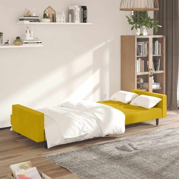 Bäddsoffa 2-sits gul sammet