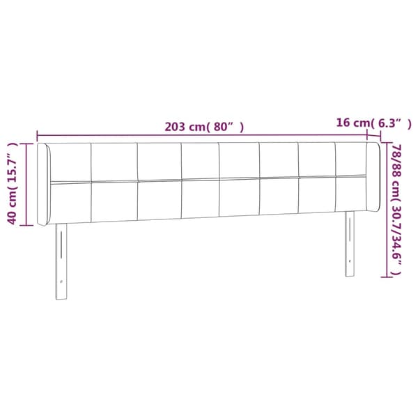 Sänggavel LED mörkgrå 203x16x78/88 cm sammet
