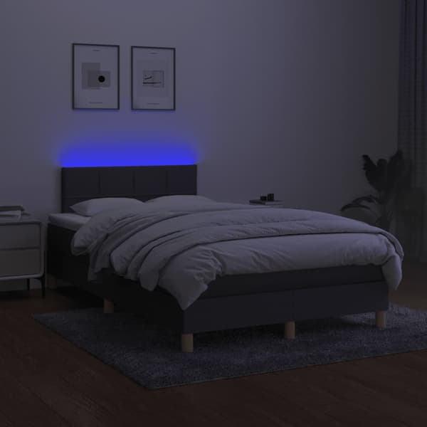 Ramsäng med madrass & LED mörkgrå 120x190 cm tyg