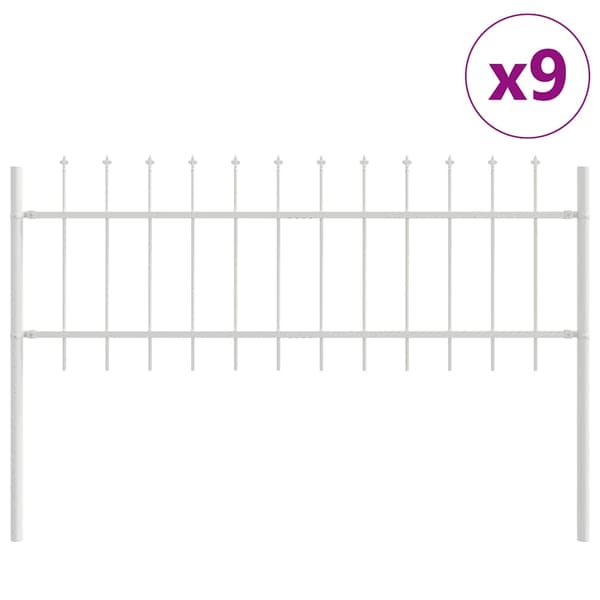 Trädgårdsstängsel 9 pcs Vit 15,3 x 0,6 m Pulverlackerad stål