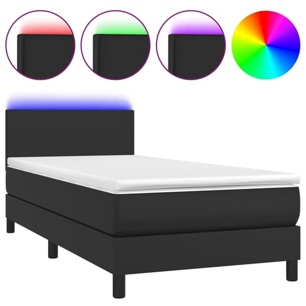 Ramsäng med madrass & LED svart 80x200 cm konstläder