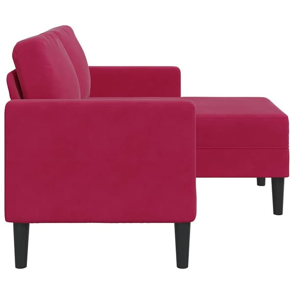 2-sitssoffa med schäslong L-formad vinröd 125 cm sammet