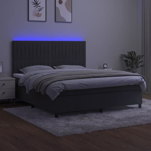 Ramsäng med madrass & LED mörkgrå 180x200 cm sammet