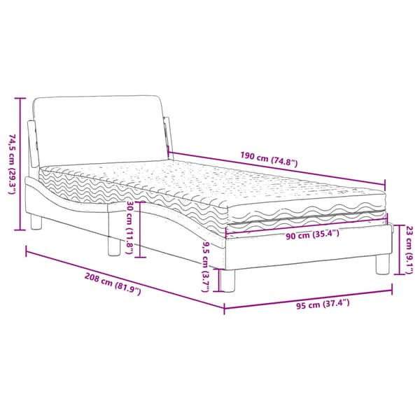 Bed with Mattress "Dover" Black 90x190 cm Fabric