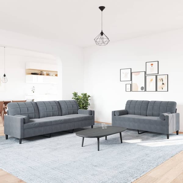 Soffgrupp med dynor och bolster 2 delar mörkgrå sammet