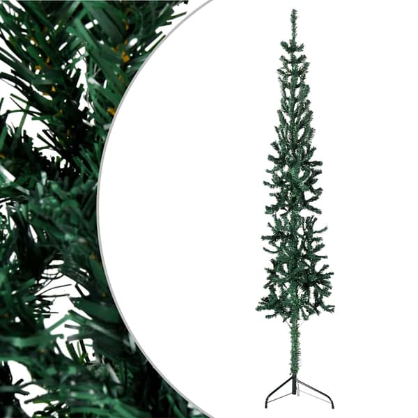 Smal halv plastgran med stativ grön 150 cm
