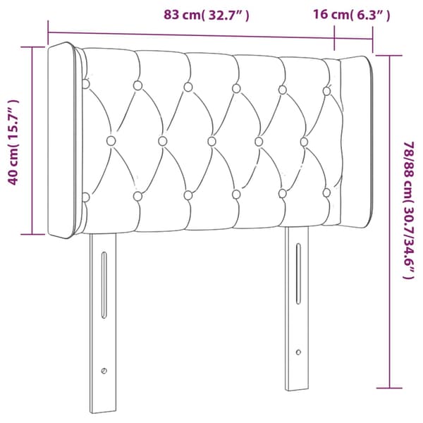 Sänggavel LED ljusgrå 83x16x78/88 cm sammet