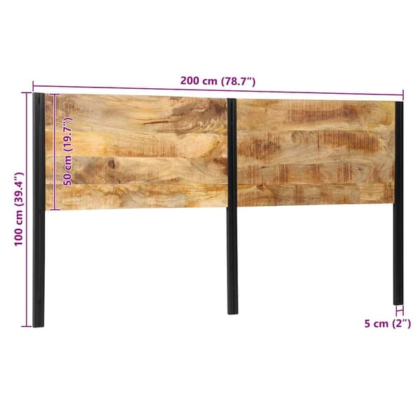 Sänggavel 200 cm massivt trä, mango och järn