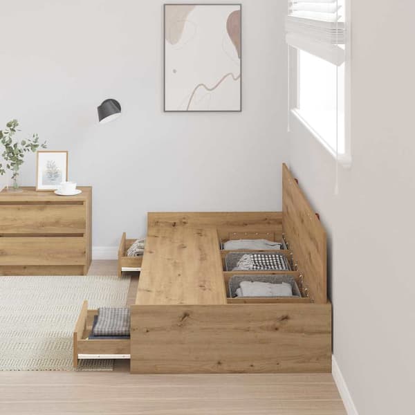 Sängram med låda Artisan Ek 75 x 190 cm Konstruerat trä
