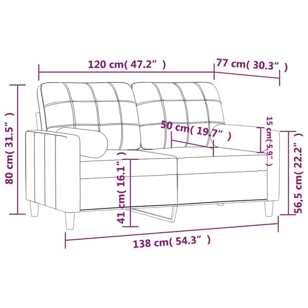 2-sits soffa med prydnadskuddar gräddvit 120 cm tyg