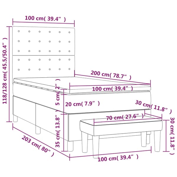 Ramsäng med madrass mörkgrå 100x200 cm sammet