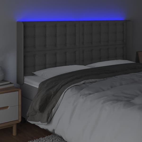 Sänggavel LED grå 163x16x118/128 cm konstläder