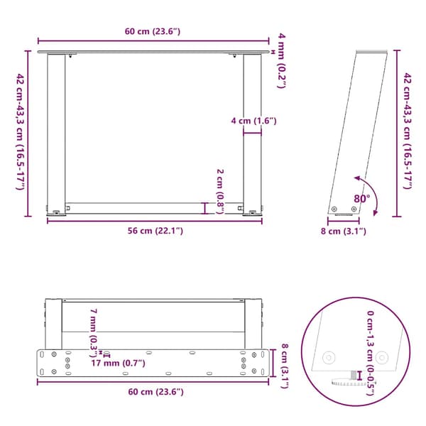 Soffbordsben U-formade 2 st antracit 60x(42-43) cm stål