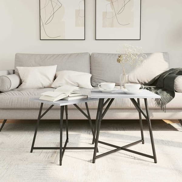 Sidobordsset 2 pcs Grå Sonoma och Svart