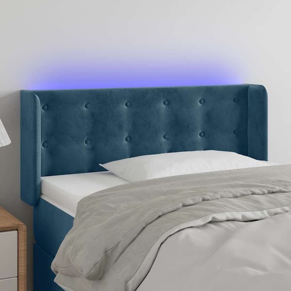 Sänggavel LED Mörkblå 93x16x78/88 cm sammet