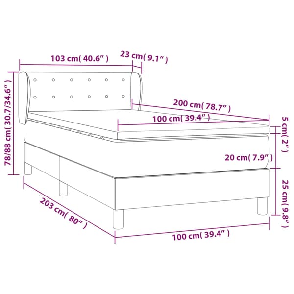 Ramsäng med madrass mörkgrå 100x200 cm tyg